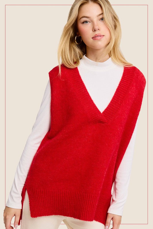 Soft Knit Sweater Vest Candy Red