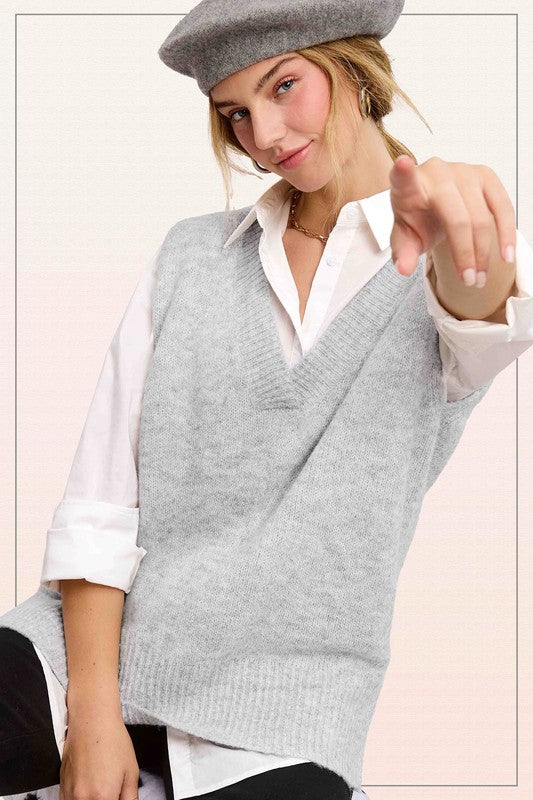 Soft Knit Sweater Vest Heather Grey