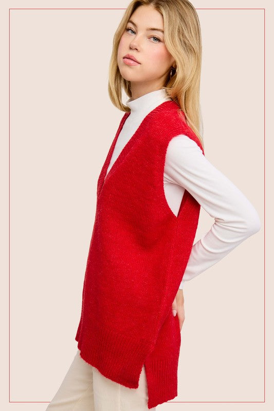 Soft Knit Sweater Vest Candy Red