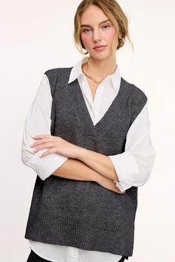 Soft Knit Sweater Vest Chrcoal