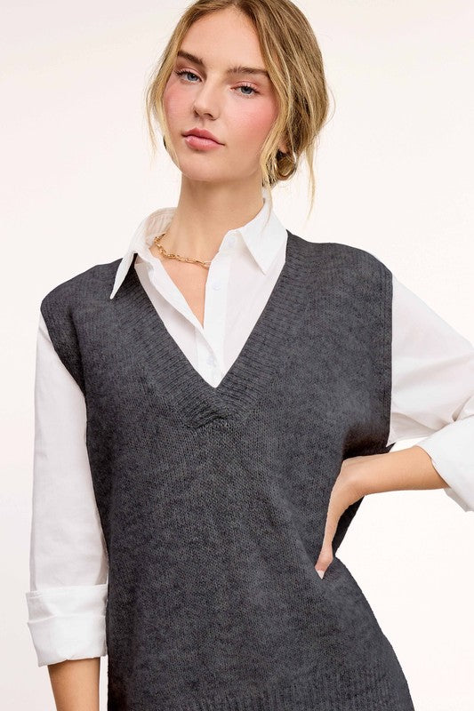 Soft Knit Sweater Vest Chrcoal