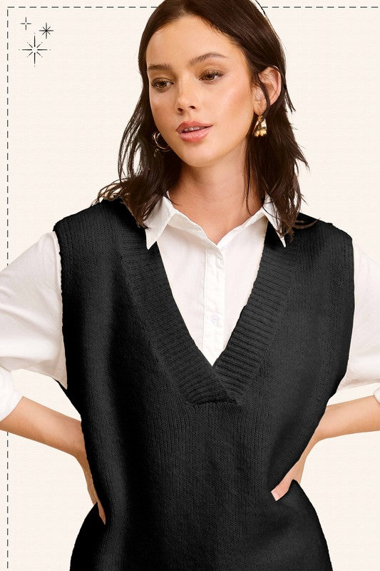 Soft Knit Sweater Vest Black