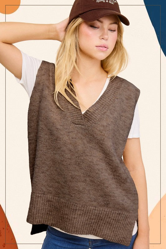 Soft Knit Sweater Vest Brown