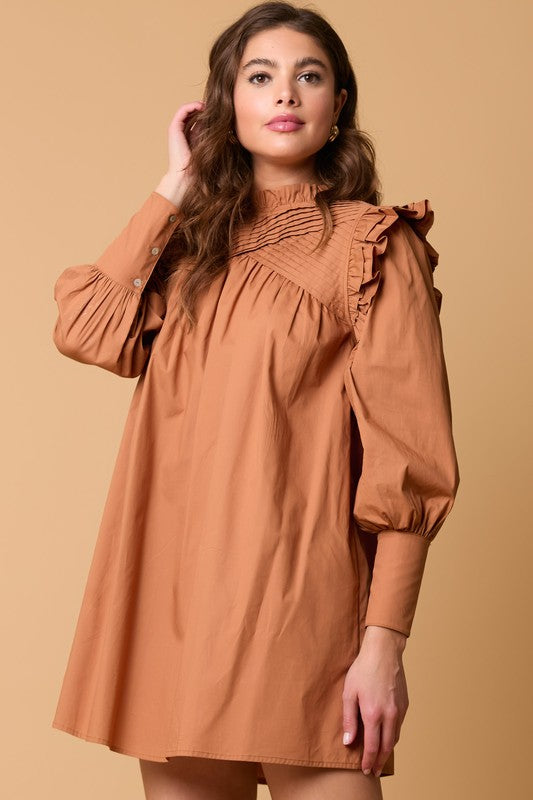 Long Sleeve Mini Dress Light Brown