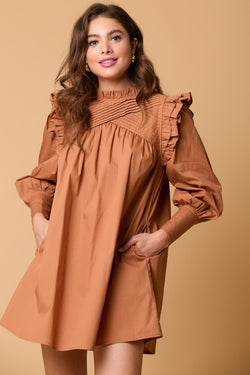 Long Sleeve Mini Dress Light Brown