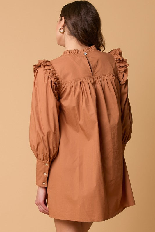 Long Sleeve Mini Dress Light Brown