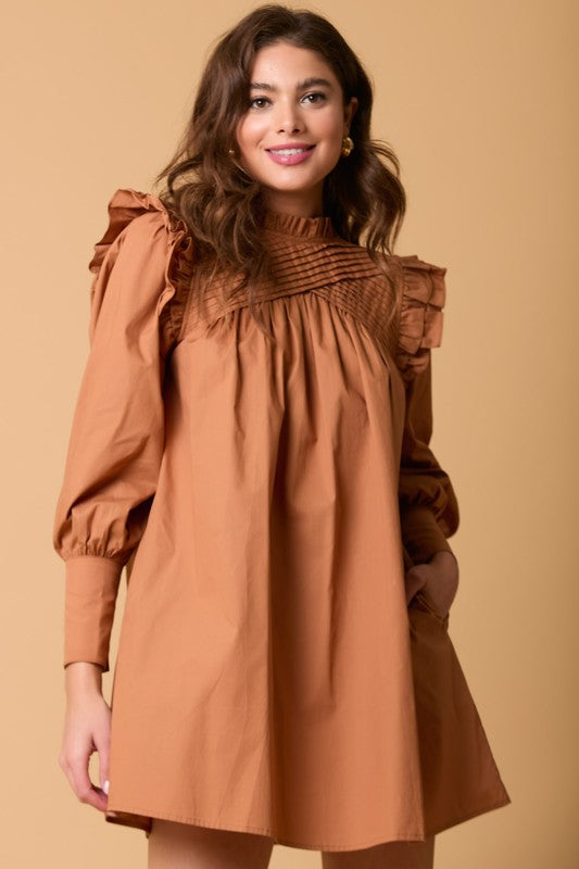 Long Sleeve Mini Dress Light Brown