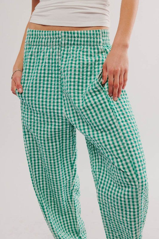 Wide Leg Plaid Pocket Pants Green