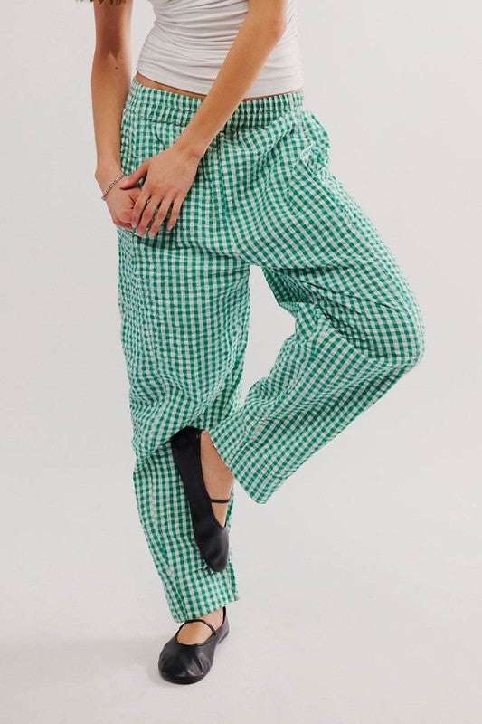 Wide Leg Plaid Pocket Pants Green