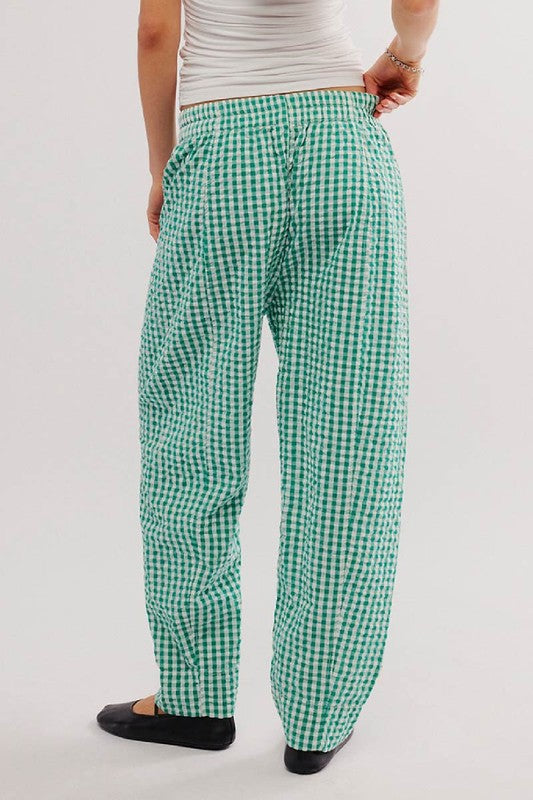 Wide Leg Plaid Pocket Pants Green