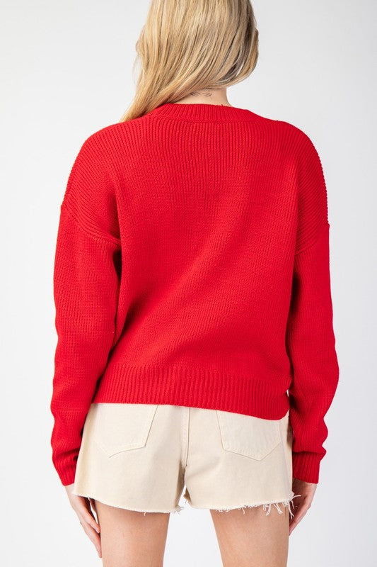 Merry Letter Stitch Sweater Red