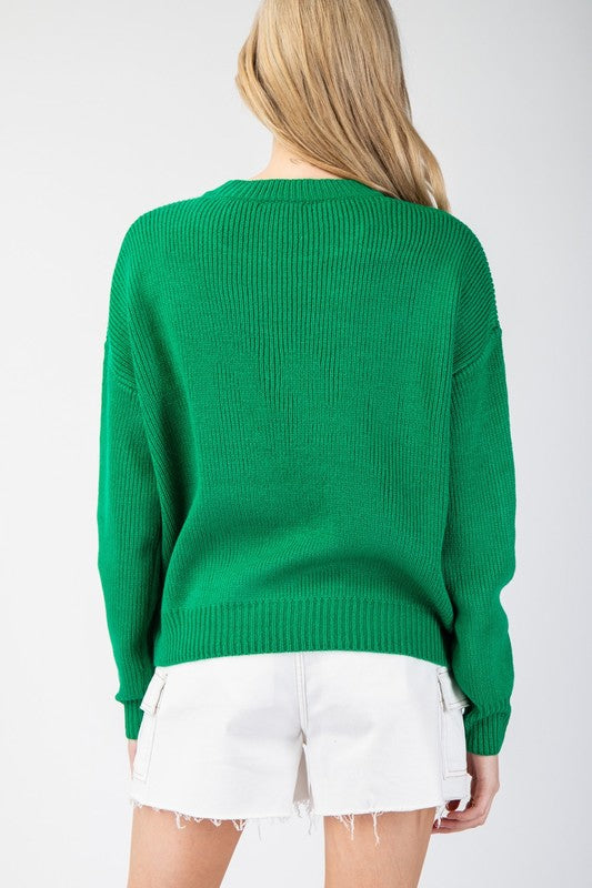 Merry Letter Stitch Sweater Hunter Green