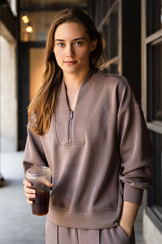 Modal Half Zip Pullover Mocha