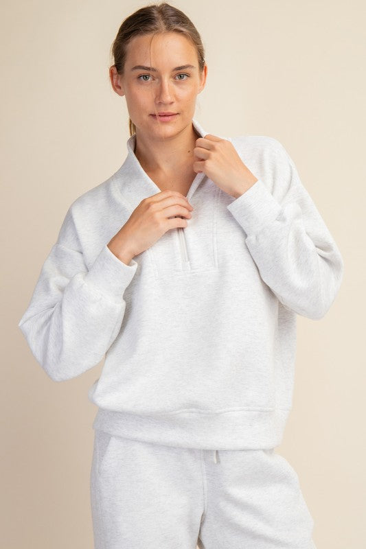 Modal Half Zip Pullover Light Heather Grey