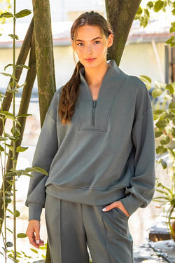 Modal Half Zip Pullover Sage