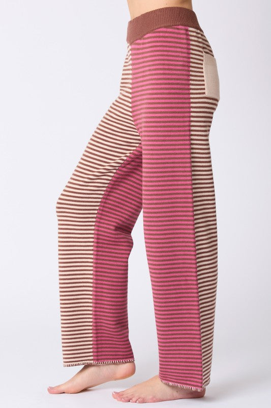 Multi Color Stripe Loungewear Pants Berry/Brown