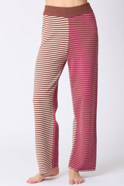 Multi Color Stripe Loungewear Pants Berry/Brown