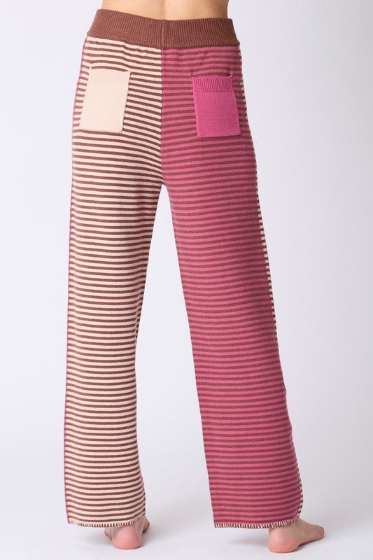 Multi Color Stripe Loungewear Pants Berry/Brown