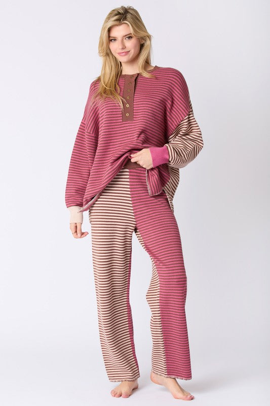 Multi Color Stripe Loungewear Pants Berry/Brown