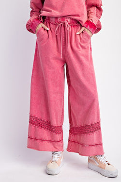 Crochet Tape Detail Terry Knit Pants Magenta