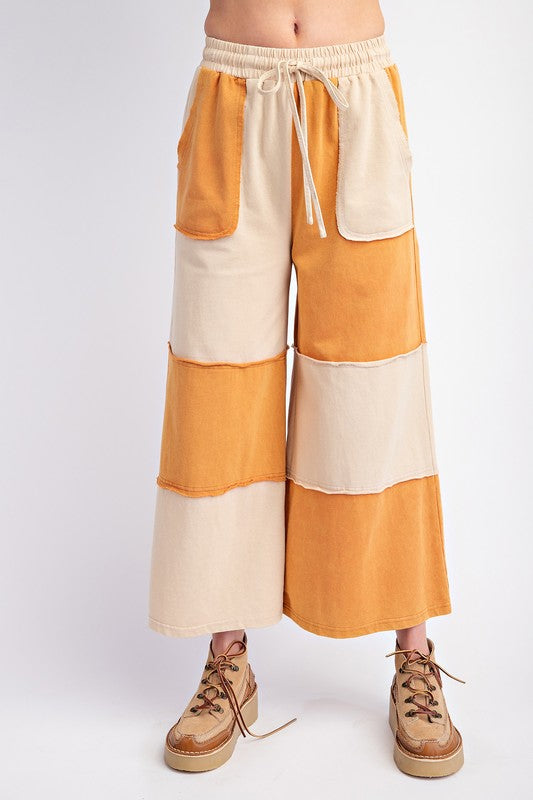 Color Block Terry Knit Pants Camel