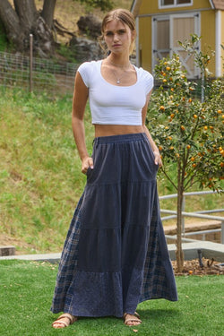 Acid Washed Tired Palazzo Pants Washed Navy