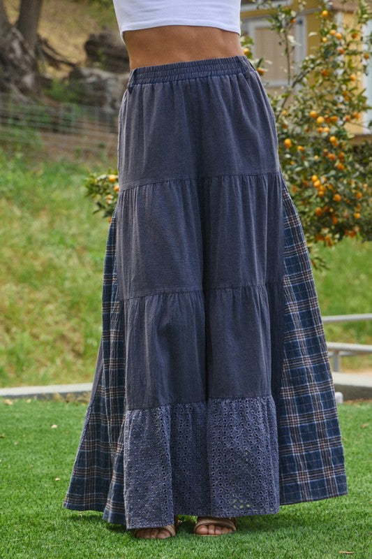 Acid Washed Tired Palazzo Pants Washed Navy