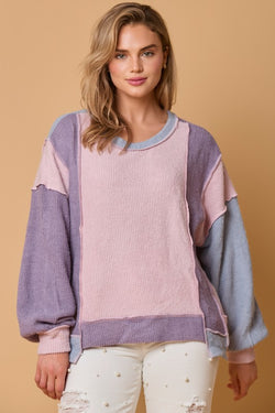 Color Block Heavy Knit Top Lavender