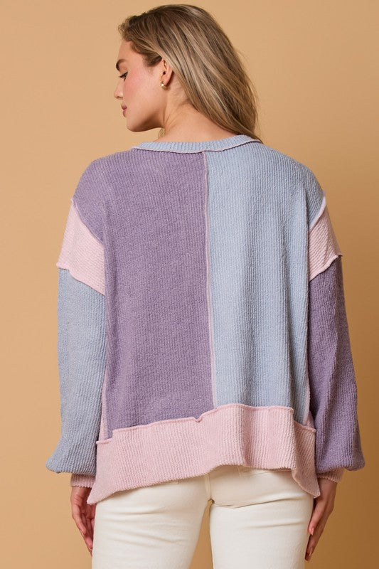 Color Block Heavy Knit Top Lavender