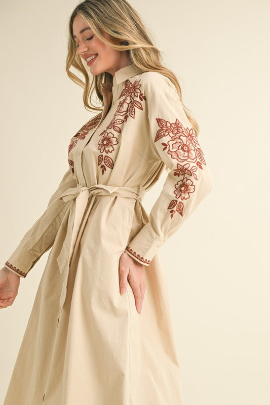 Floral Embroidered Midi Dress Sandshell