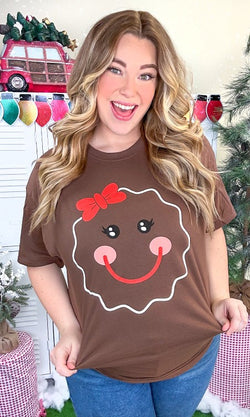 Gingerbread Girl Christmas Tee Brown