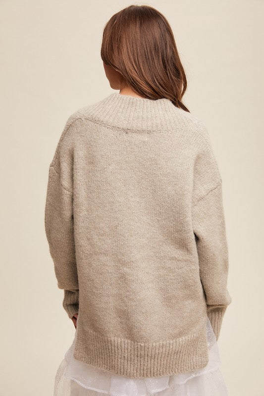 V-neck Slouchy Soft Knit Sweater Oatmeal