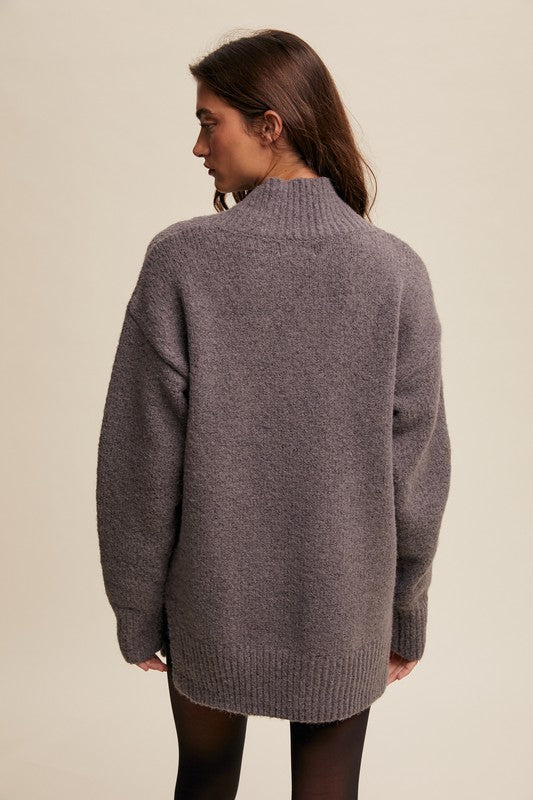 V-neck Slouchy Soft Knit Sweater Charcoal