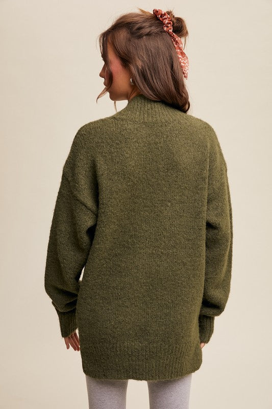 V-neck Slouchy Soft Knit Sweater Olive