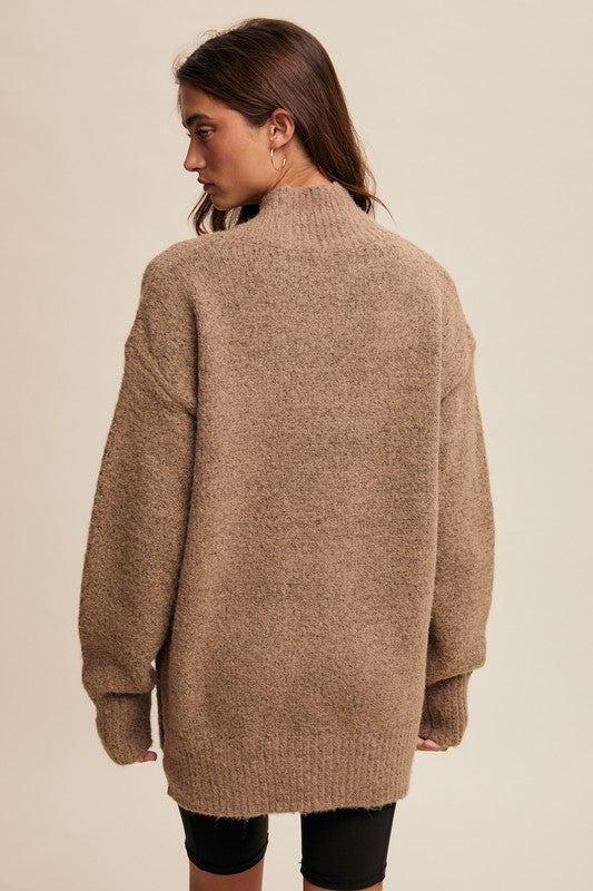 V-neck Slouchy Soft Knit Sweater Taupe