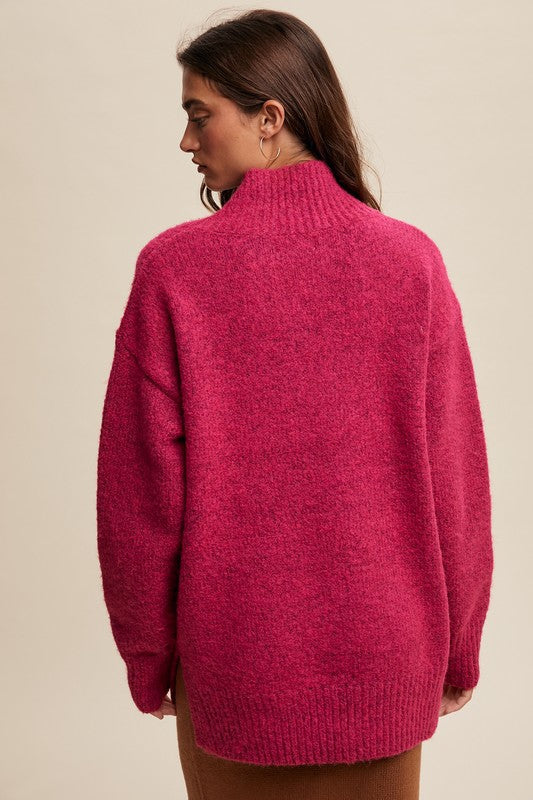 V-neck Slouchy Soft Knit Sweater Cranberry