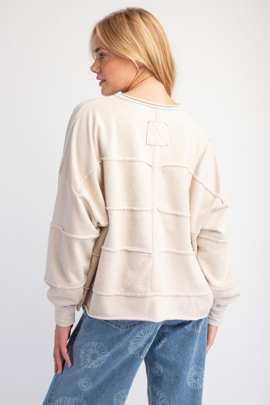 Brushed Terry Knit Mineral Washed Top Lt Khaki