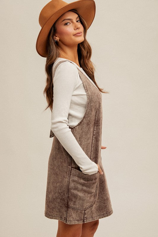 Snow Wash Twill Overall Dress Brown