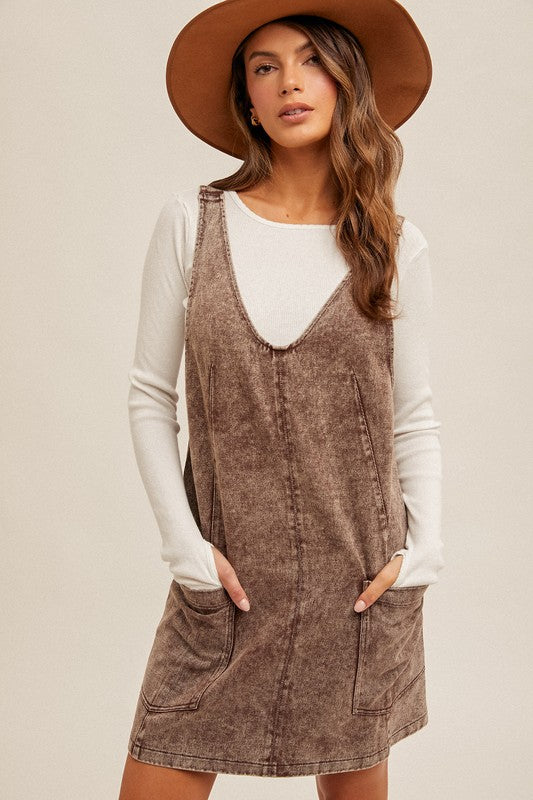 Snow Wash Twill Overall Dress Brown