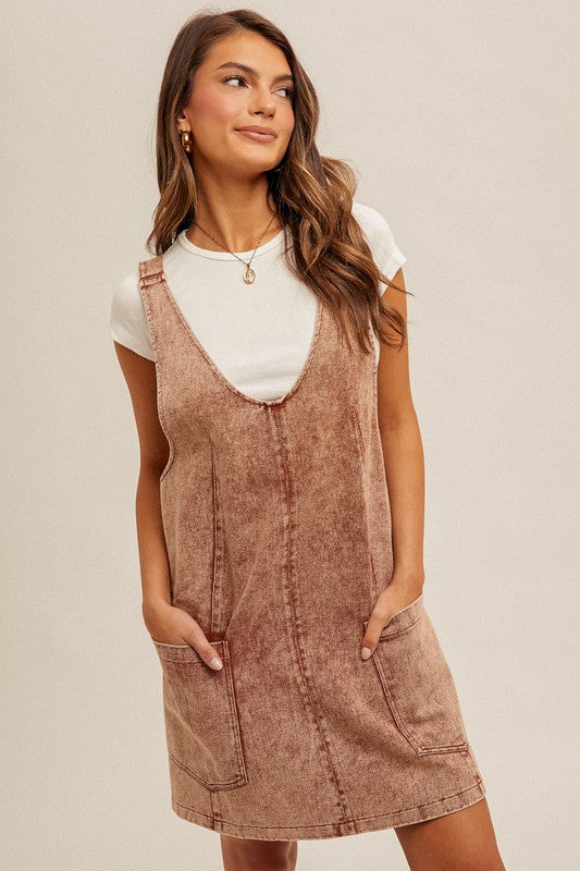 Snow Wash Twill Overall Dress Rust