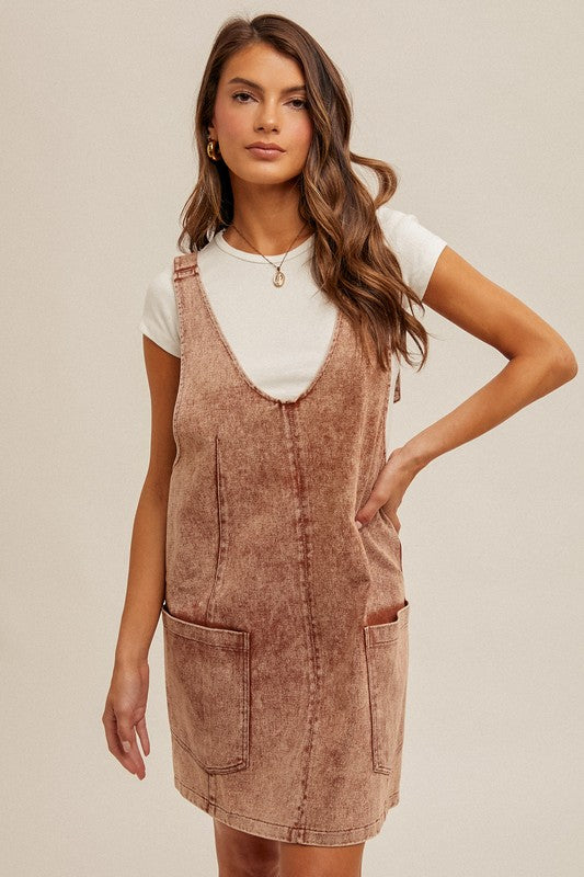 Snow Wash Twill Overall Dress Rust