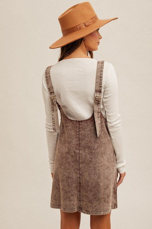 Snow Wash Twill Overall Dress Brown