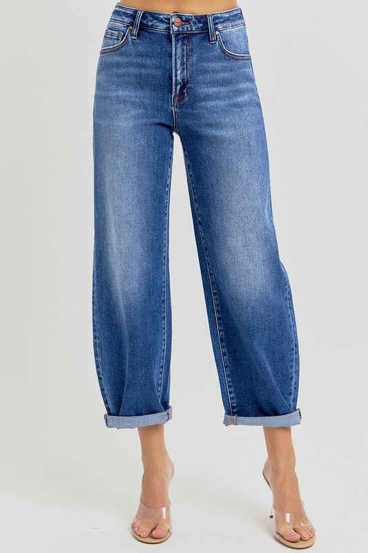 High Rise Crop Mild Barrel Jeans Medium Denim