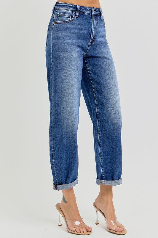 High Rise Crop Mild Barrel Jeans Medium Denim