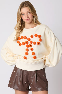 Bow Pattern 3D Pumpkin Sweater Cream