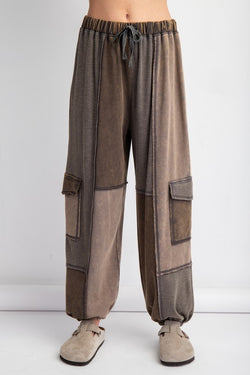 Color Block Terry Knit Cargo Pants Ash