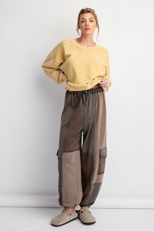 Color Block Terry Knit Cargo Pants Ash