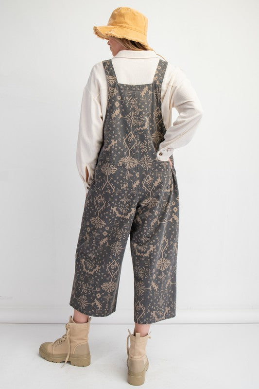 Printed Loose Fit Overalls Black