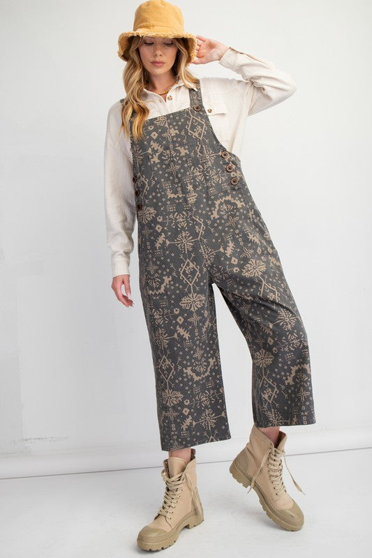 Printed Loose Fit Overalls Black