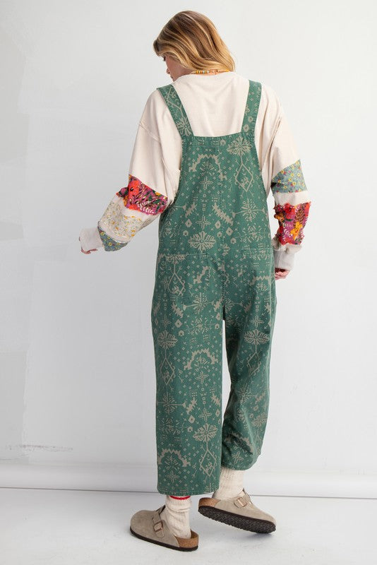 Printed Loose Fit Overalls Pine Green